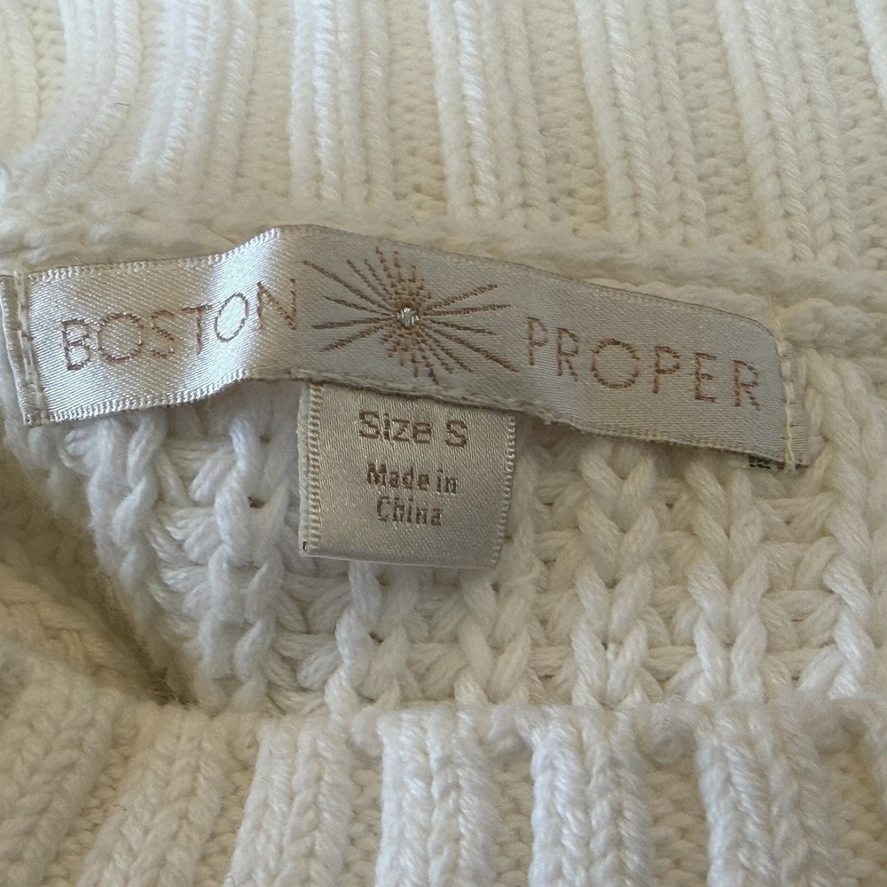 Boston Proper Crop Pullover Sweater Womens Size Small White Ribbed Long Sleeve - Picture 6 of 8
